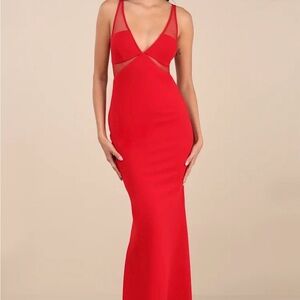 Lulu's Vibrant Red Backless Mermaid Dress